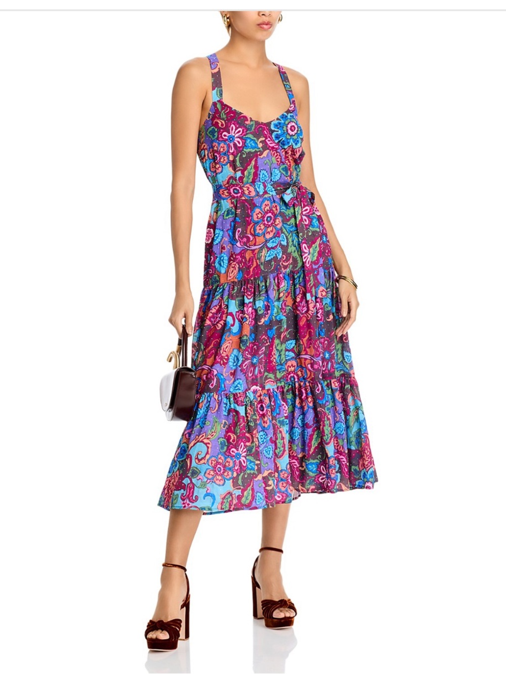 Sleeveless Floral Tiered Midi dress in Multicolor
